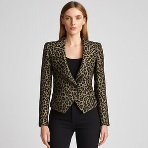 Smythe Womens 2 Leopard Jacquard Tailored Fit Blazer Single Button Career Jacket